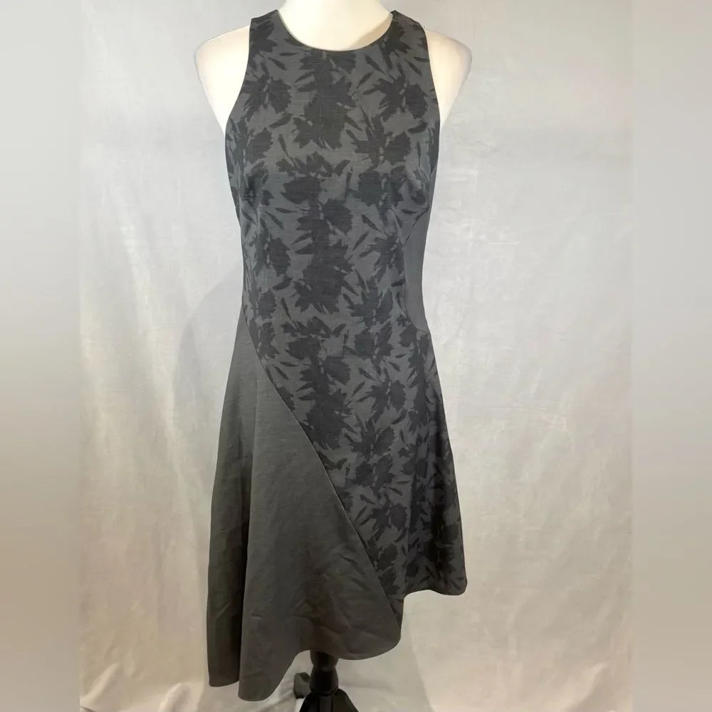 Banana Republic two toned gray floral wool blend asymmetrical midi dress size 2